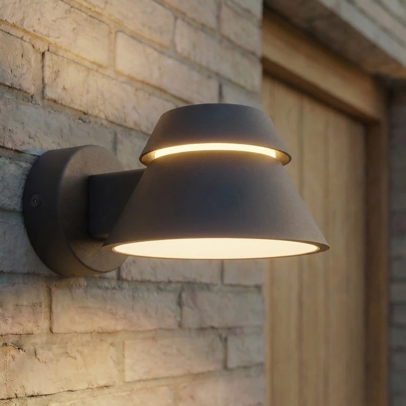 Lucande Aplique LED Exterior Moena, Negro, IP44, Aluminio y Cristal