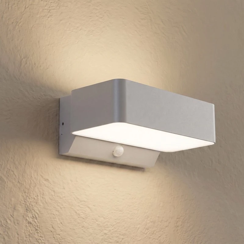 Aplique LED Exterior Lindby Fando Plata Mate con Sensor IP44
