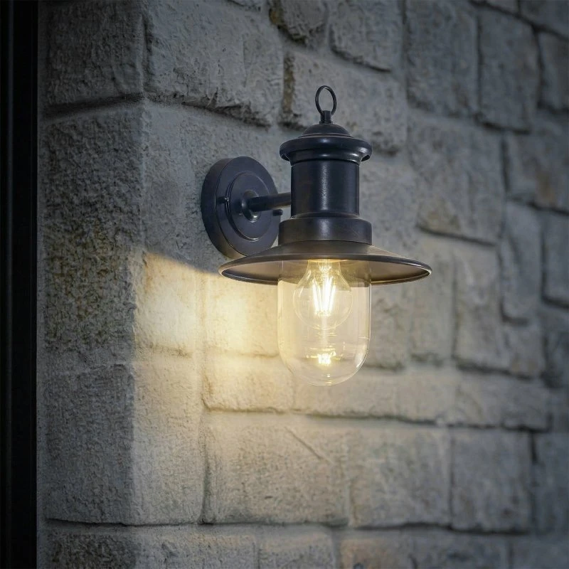 Lindby Aplique de pared Eloretta, Negro/Azul, Acero, IP44, E27