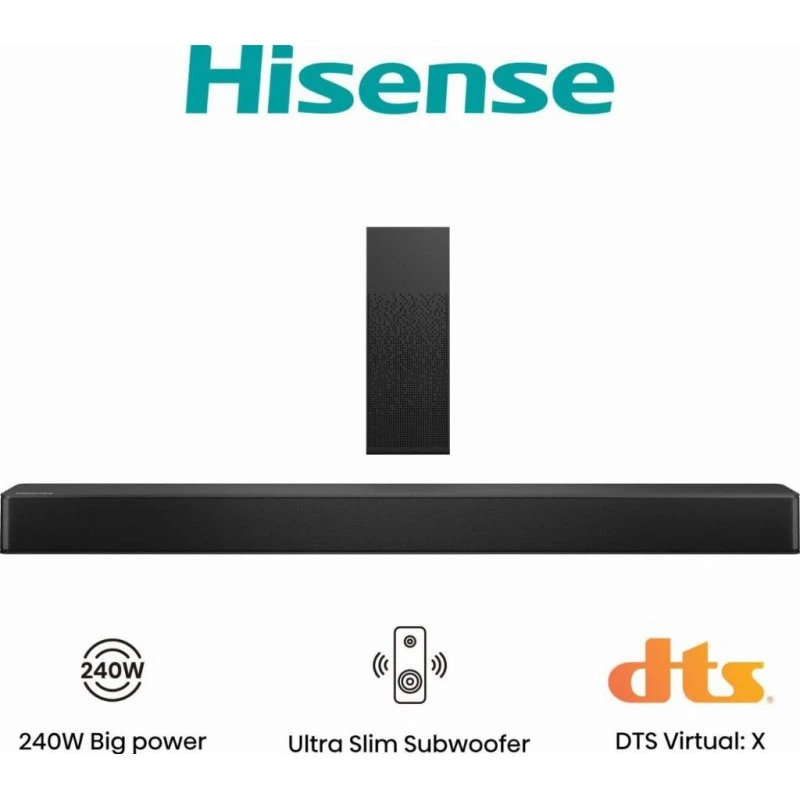 Hisense HS2100 Barra de Sonido 2.1 de 240W con Subwoofer - Negro