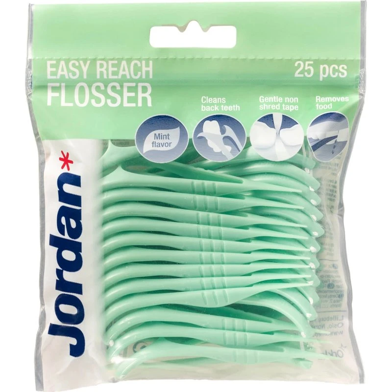 Jordan Easy Reach Flosser 2 en 1 con Mango Ergonómico, 25 unidades
