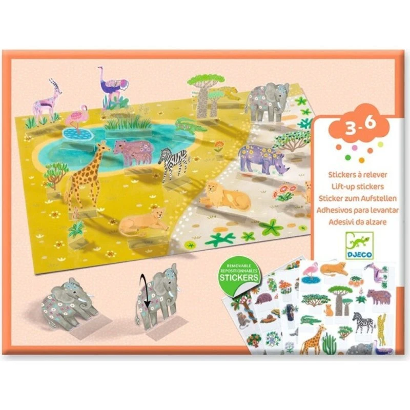 Djeco Escenarios Tridimensionales Animales - Pegatinas Reutilizables