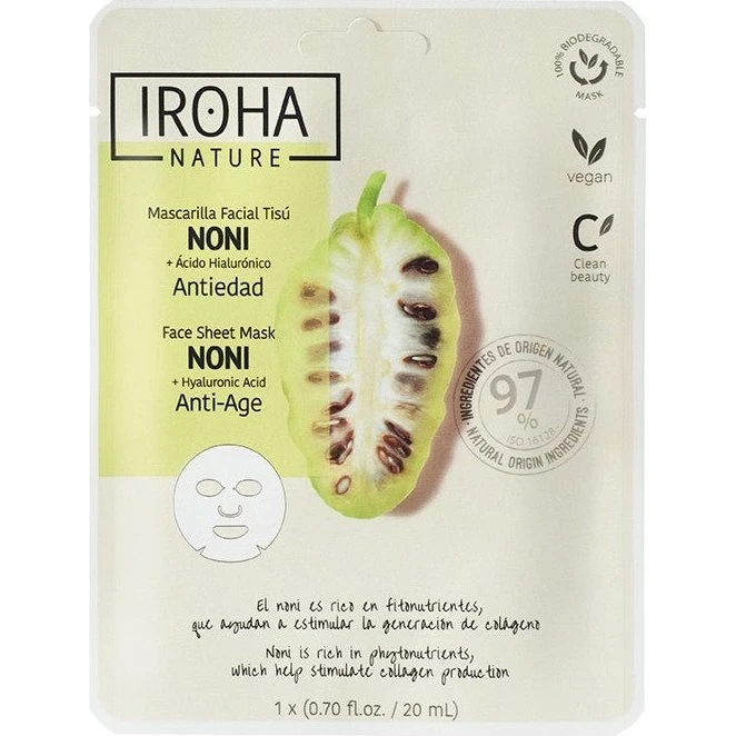 Iroha Nature Mascarilla Facial Antiedad con Noni y Ácido Hialurónico