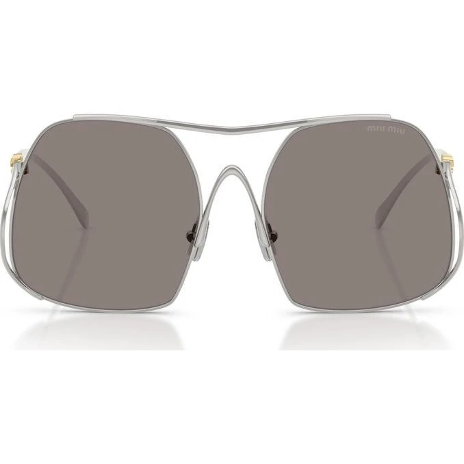 Miu Miu 0MU A55S Gafas de Sol Oversize Plateadas con Lentes Grises