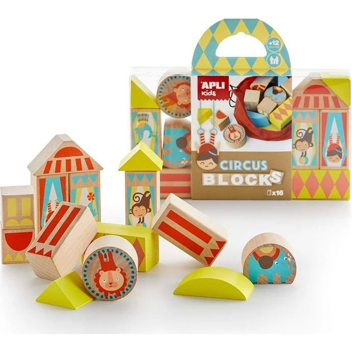 Apli Juego de Bloques de Madera Apilables Circo - 16 Piezas