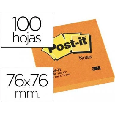 3M Post-it 654-N Neón 76x76 mm, 100 hojas