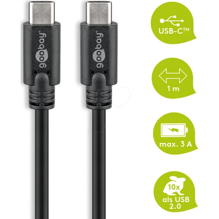 GOOBAY USB.C-PD60-1.0BK USB-C 3.2 Gen 1 1m Negro
