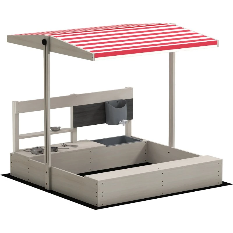 Outsunny Arenero Madera con Toldo Ajustable, Gris, 114x110x110 cm