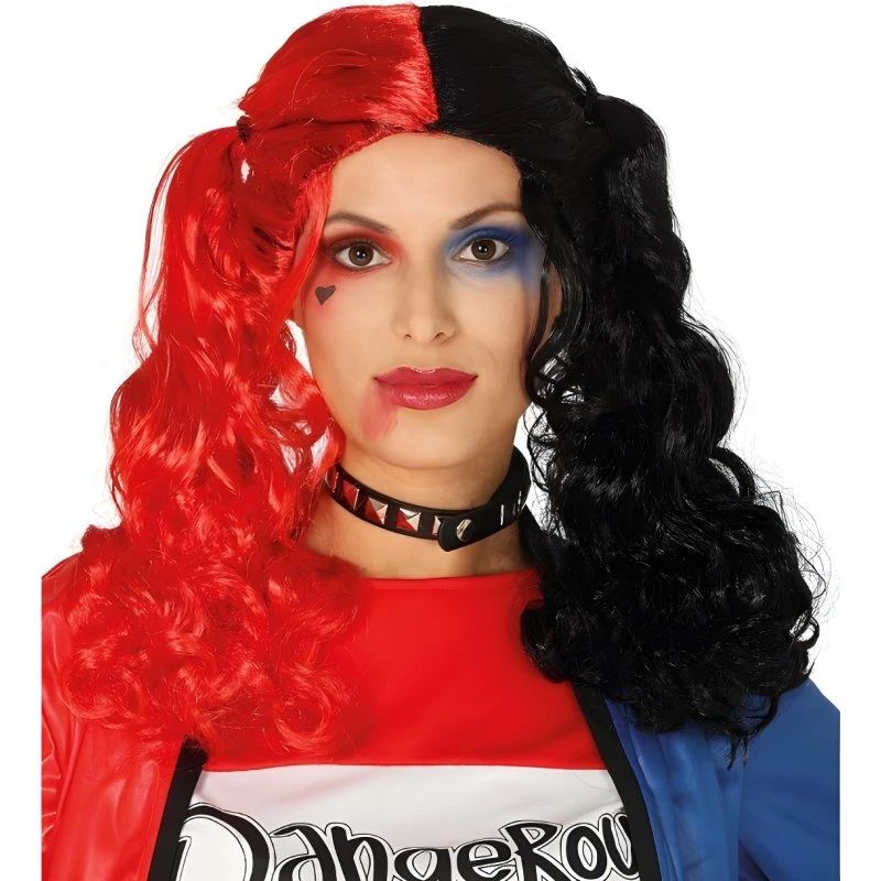 Harley Quinn Peluca Roja y Negra con Coletas