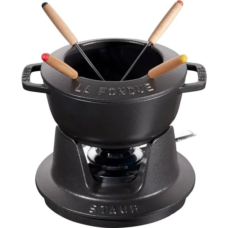 Staub Juego de Fondue de Hierro Fundido de 16 cm, Negro