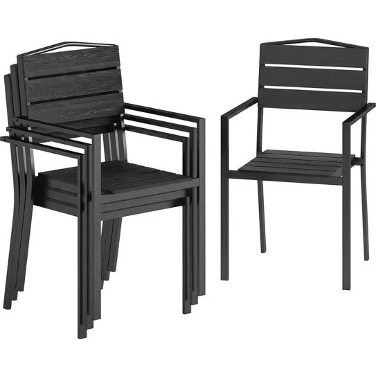Outsunny Juego de 4 Sillas Apilables Exterior HDPE Negro