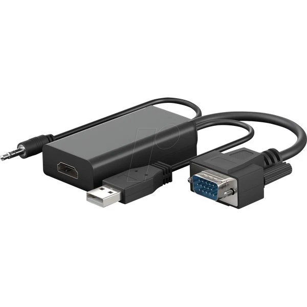GOOBAY VGA-HDMI-ADAP01, Conector VGA a HDMI + Audio 3.5mm, 16 cm