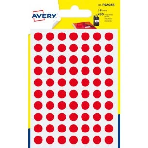 Avery PSA08R Etiquetas Redondas 8 mm Rojo (490)