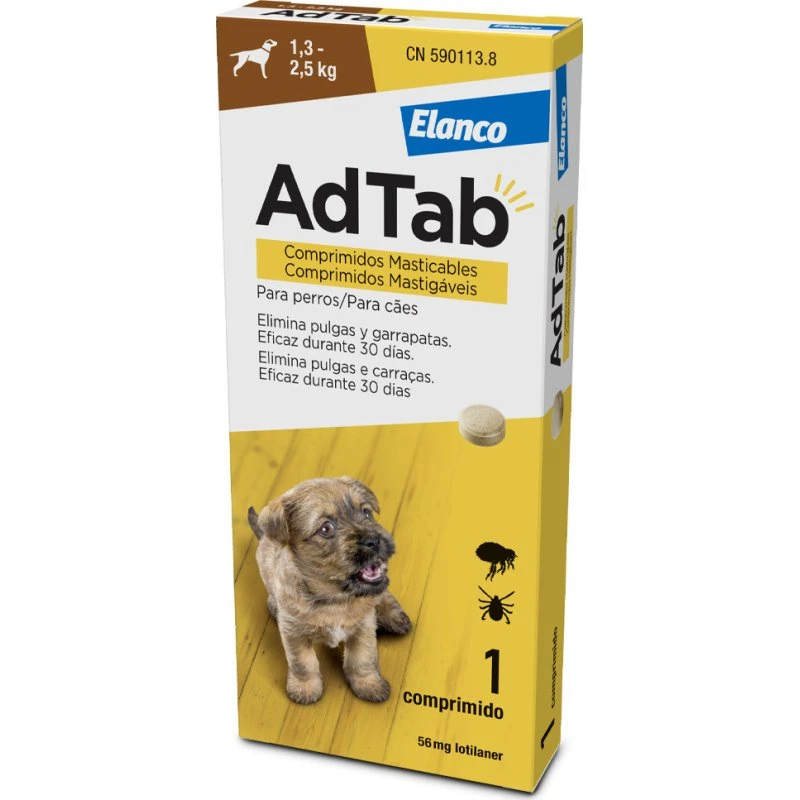 AdTab Masticable 56 mg para Perros 1,3-2,5 kg