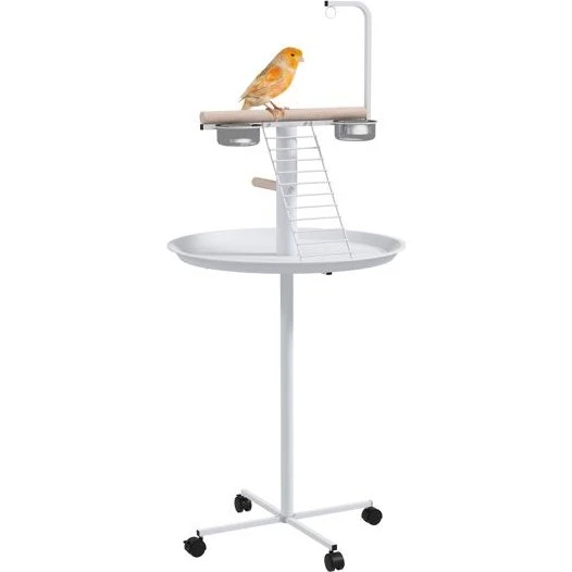 PawHut Comedero de Pájaros con Ruedas Ø60x138 cm Blanco