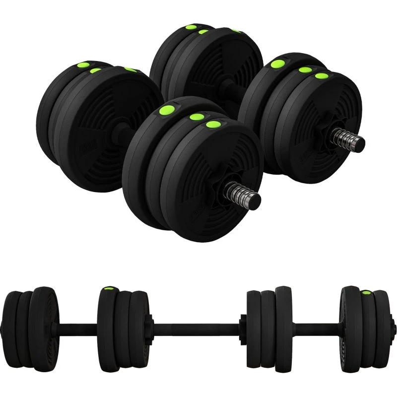 SPORTNOW Mancuernas Ajustables 2 en 1, 20kg, Negro y Verde