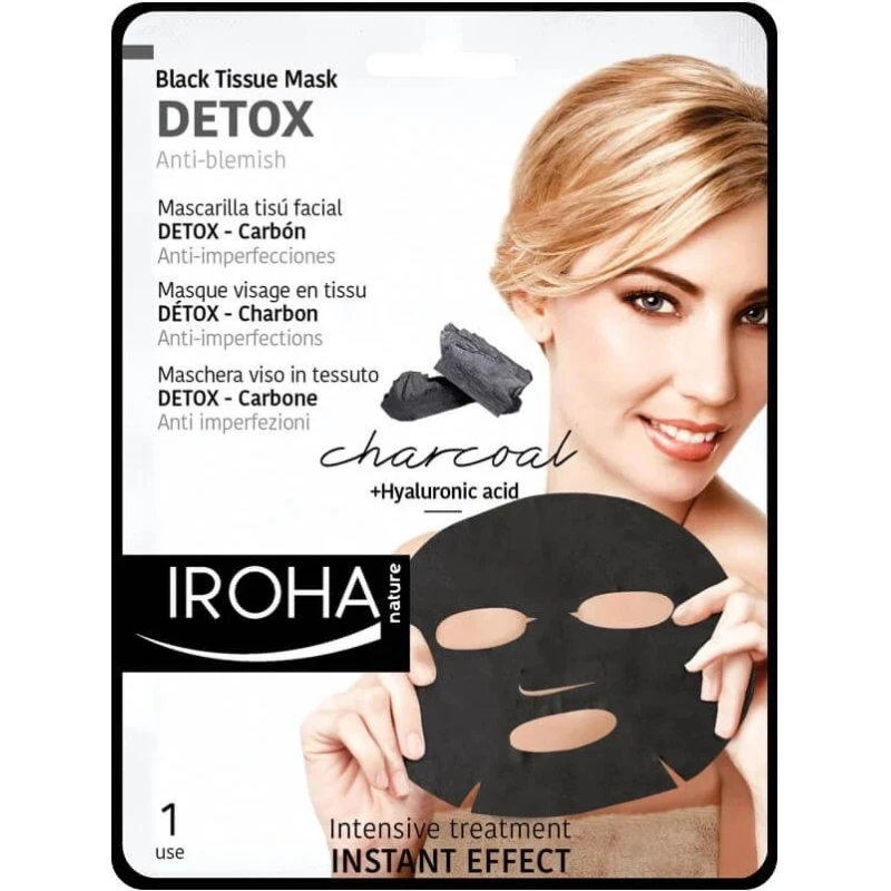 Iroha Mascarilla Facial Detox con Carbón Activado y Ácido Hialurónico