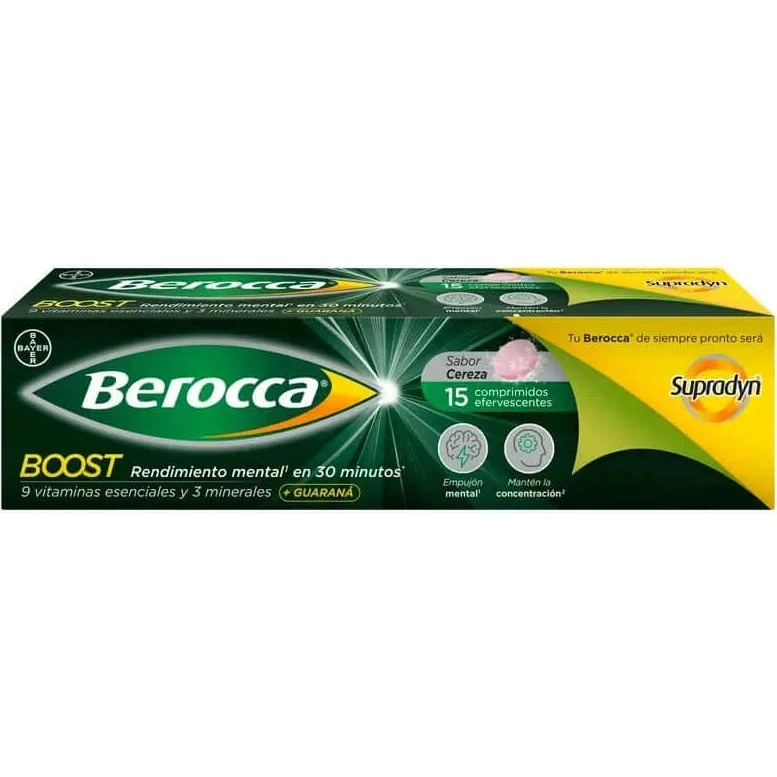 Berocca Boost Magnesio, Vitaminas y Guaraná - 15 Comprimidos