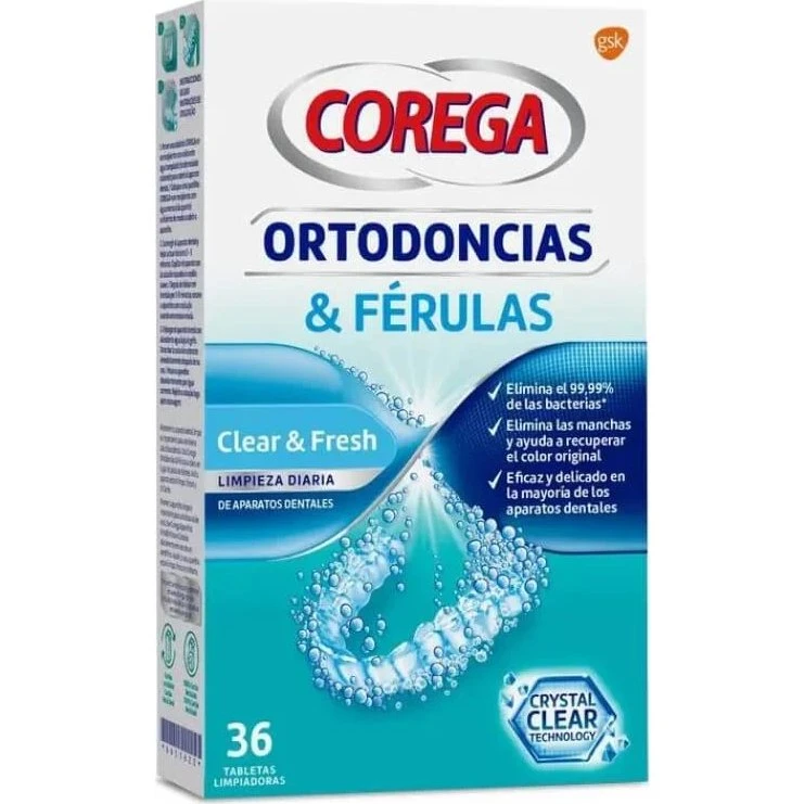 Corega Ortodoncias y Férulas 36 Tabletas Limpiadoras