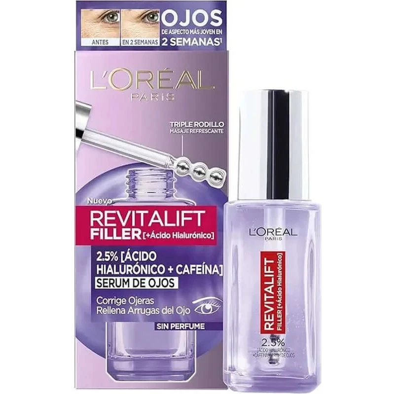 L'Oréal Paris Revitalift Filler Sérum de Ojos con Ácido Hialurónico y Cafeína