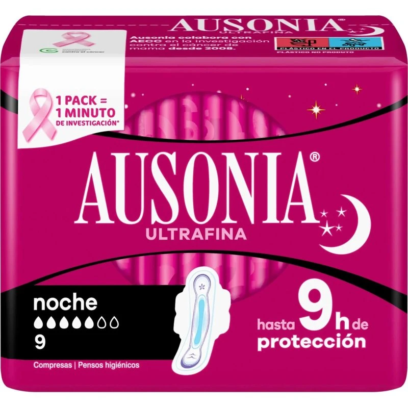 Ausonia Compresas de Noche Ultrafinas con Alas - 9 Unidades