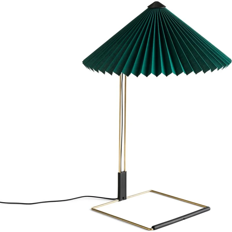 HAY Lámpara de mesa LED Matin 380 verde con pantalla plisada