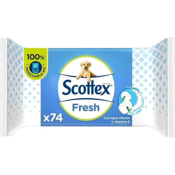 Scottex Fresh Papel Higiénico Húmedo con Vitamina E, 74 unidades