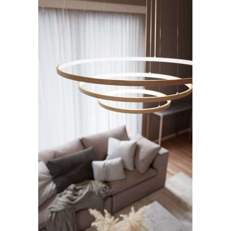 Lámpara colgante LED Trione de Rydéns, madera natural, Ø 80 cm