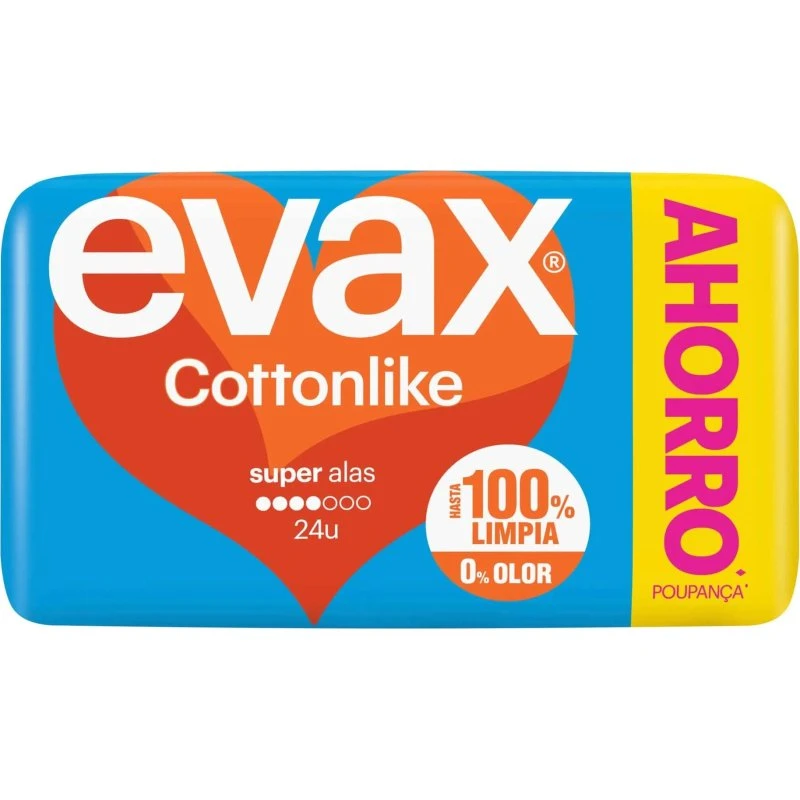 Evax Cottonlike Super Pads Con Alas, 24 Unidades