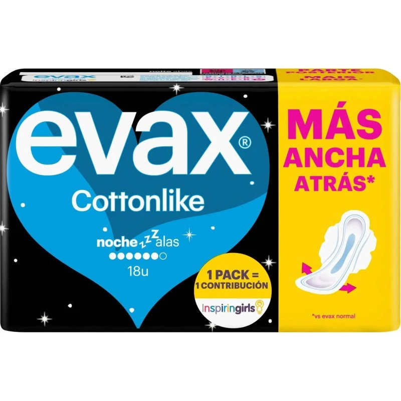 Evax Cottonlike Super Night Compresas con Alas, 18 Unidades
