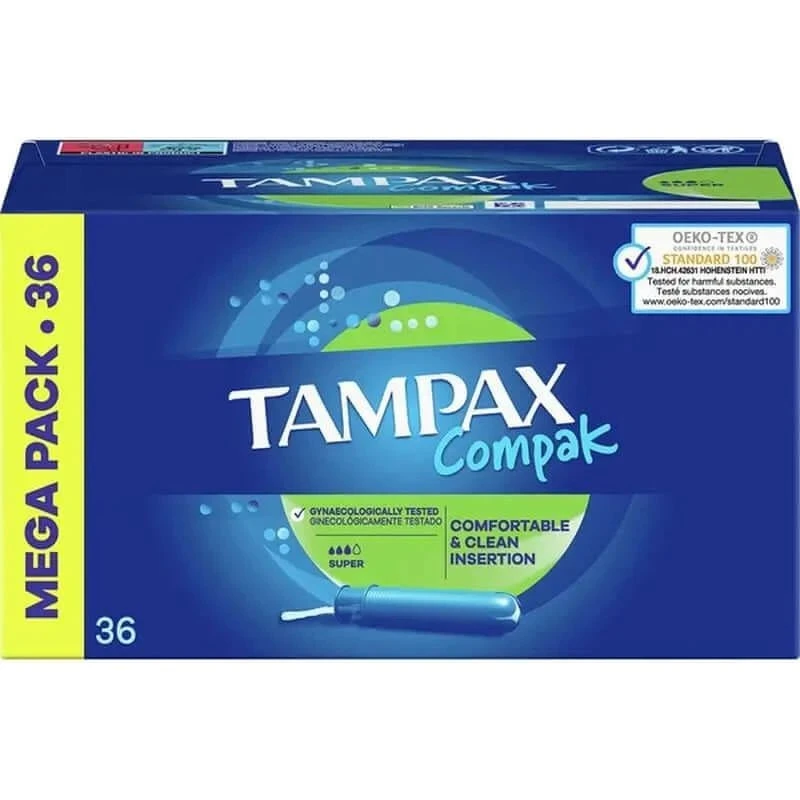 Tampax Compak Super Tampones con Aplicador, 36 Unidades