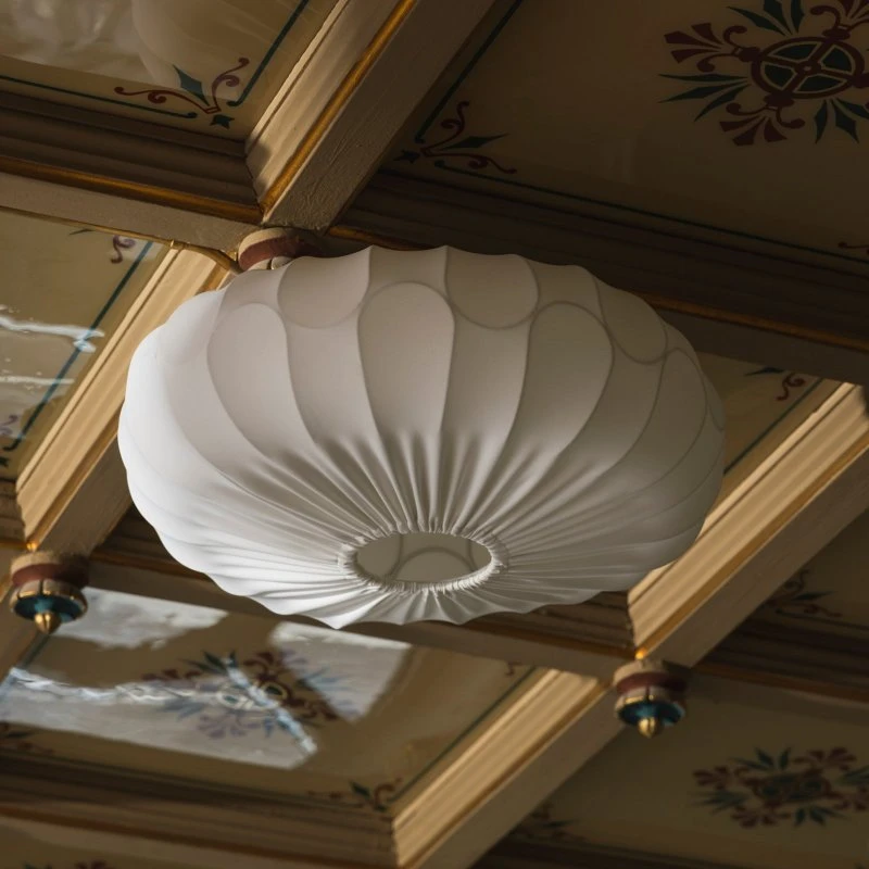 Globen Lighting Lámpara de techo BLADVERK, blanca, Ø 50 cm, textil