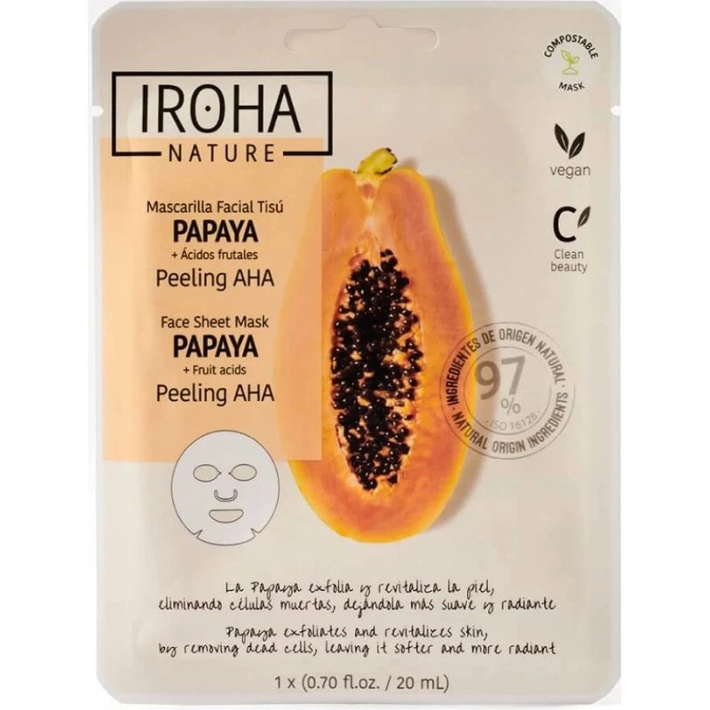 Iroha Mascarilla Facial Exfoliante de Papaya y Ácidos Frutales, 20 ml