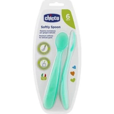Chicco Duplo Cuchara de Silicona Azul - Pack de 2 unidades