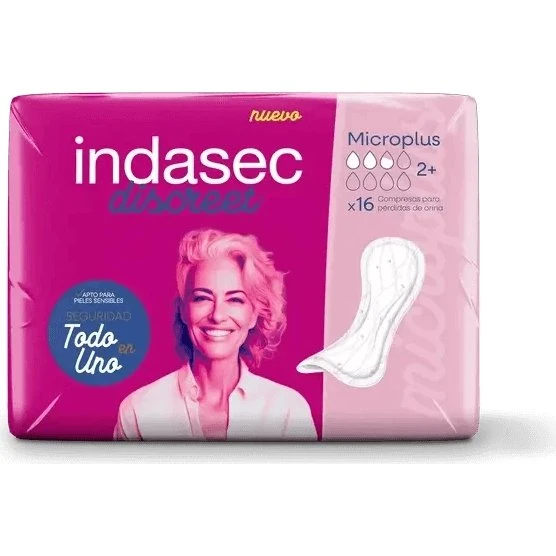 Indasec Discreet Micro Plus Compresa de Incontinencia, 16 unidades