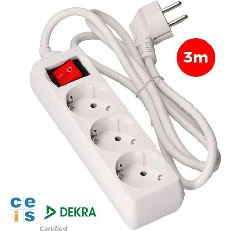Schuko 3 Tomas 16A Interruptor Luminoso Blanco