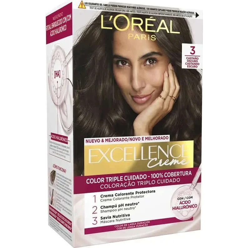 L'Oréal Paris Excellence Creme Tinte Permanente Tono 3 Castaño Oscuro