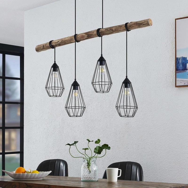 Lindby Eldarion Lámpara Colgante de Madera y Metal - 4 Luces