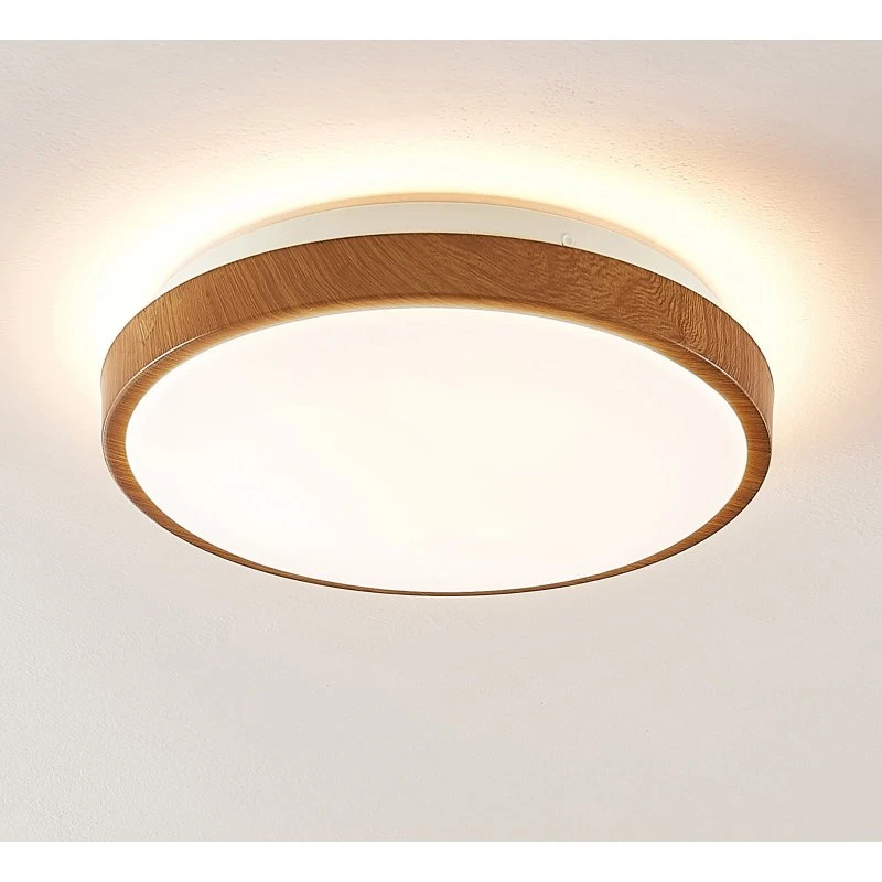 Lindby Plafón LED Mendosa, Madera Clara, Redondo, Ø 29cm