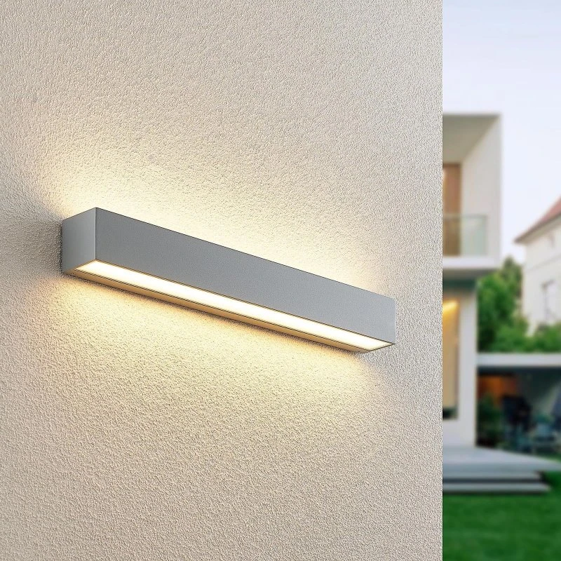 Aplique LED Exterior Lucande Lengo, 50 cm, Plateado, Doble Haz