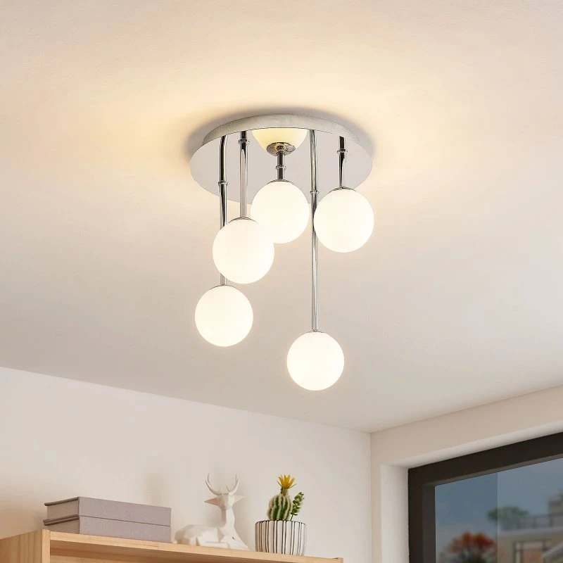 Lindby Chrissy Plafón de Techo Cromado con 5 Pantallas de Cristal