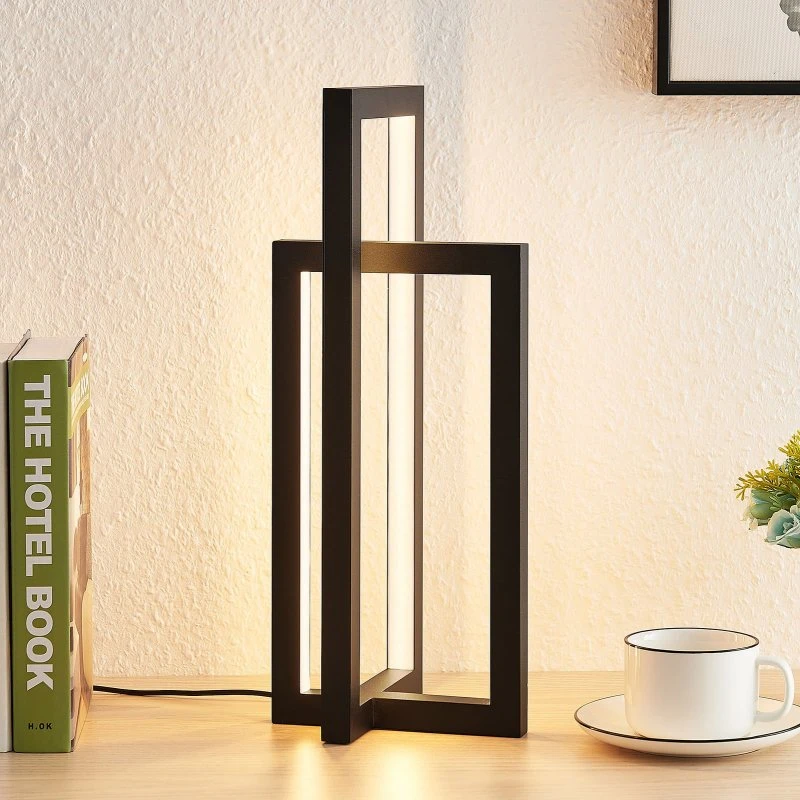 Lámpara de mesa LED Lucande Hylda, Negro Mate, 42 cm