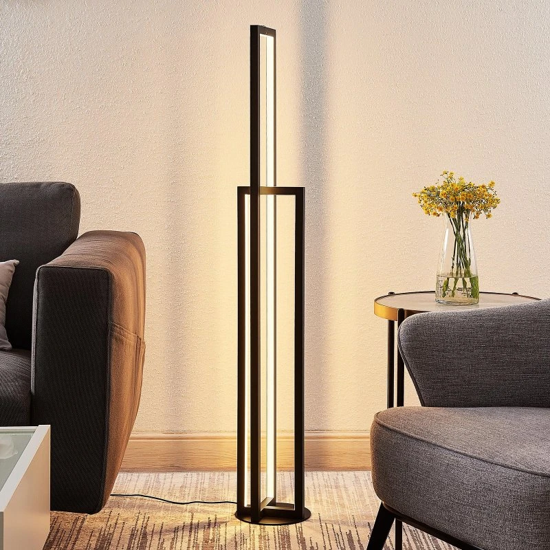 Lucande Lámpara de pie LED Hylda, 123 cm, Negro Mate