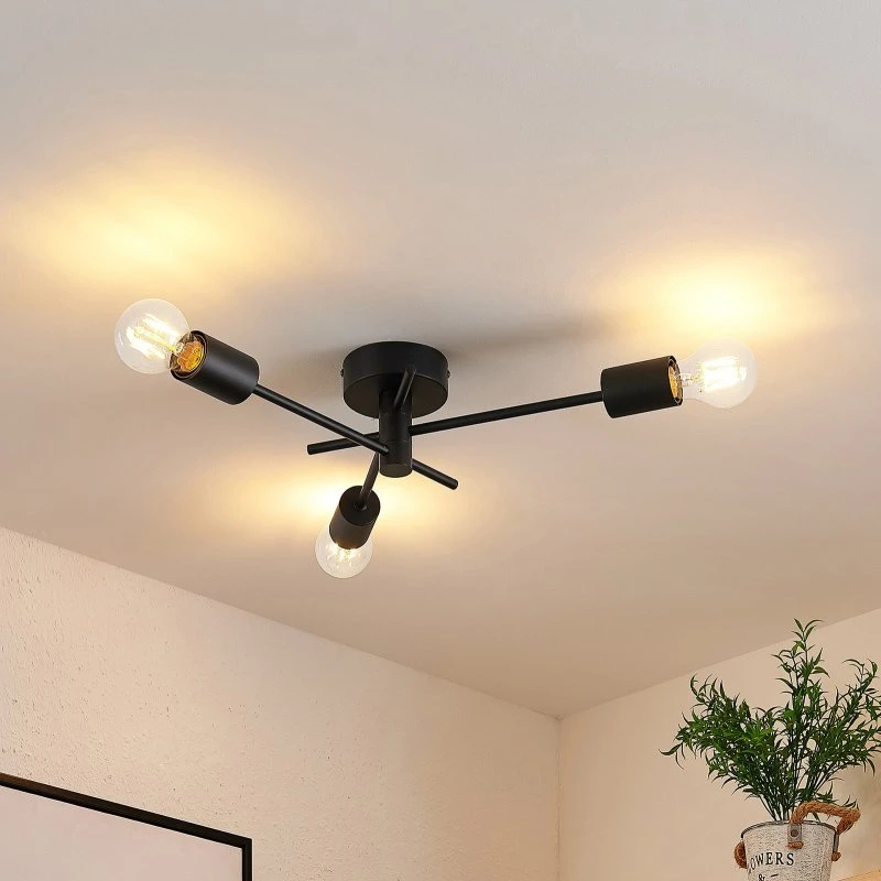 Lindby Lámpara de techo Cerros, 3 luces, negro, metal
