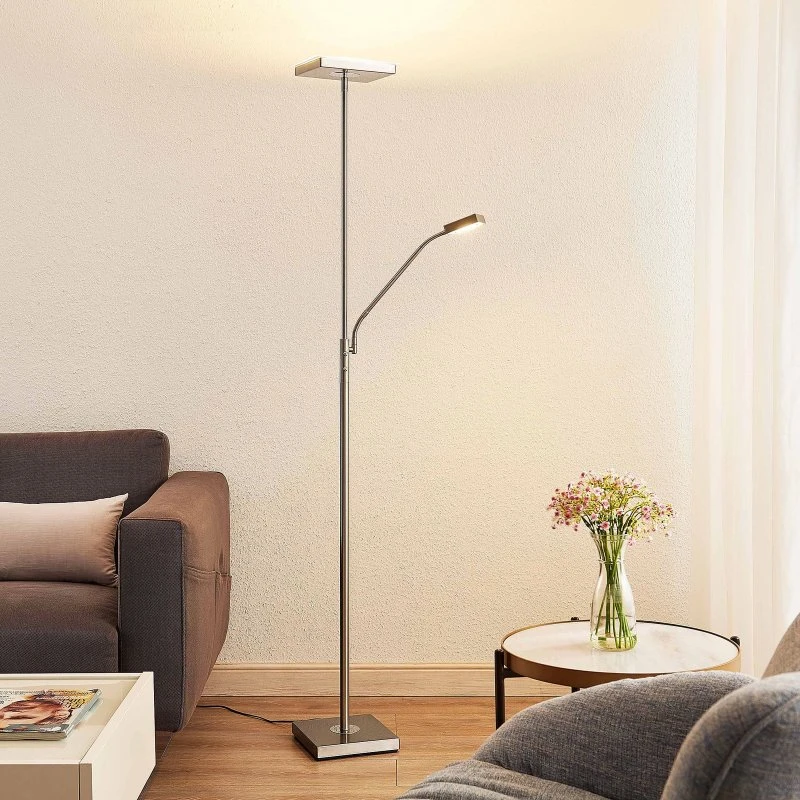 Lámpara de pie LED Sumani Lindby - Níquel satinado - Diseño angular