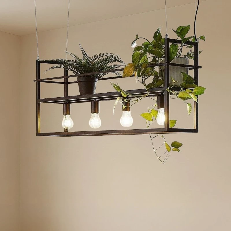 Lámpara colgante Lindby Grisela Negra - Estante decorativo 120 cm