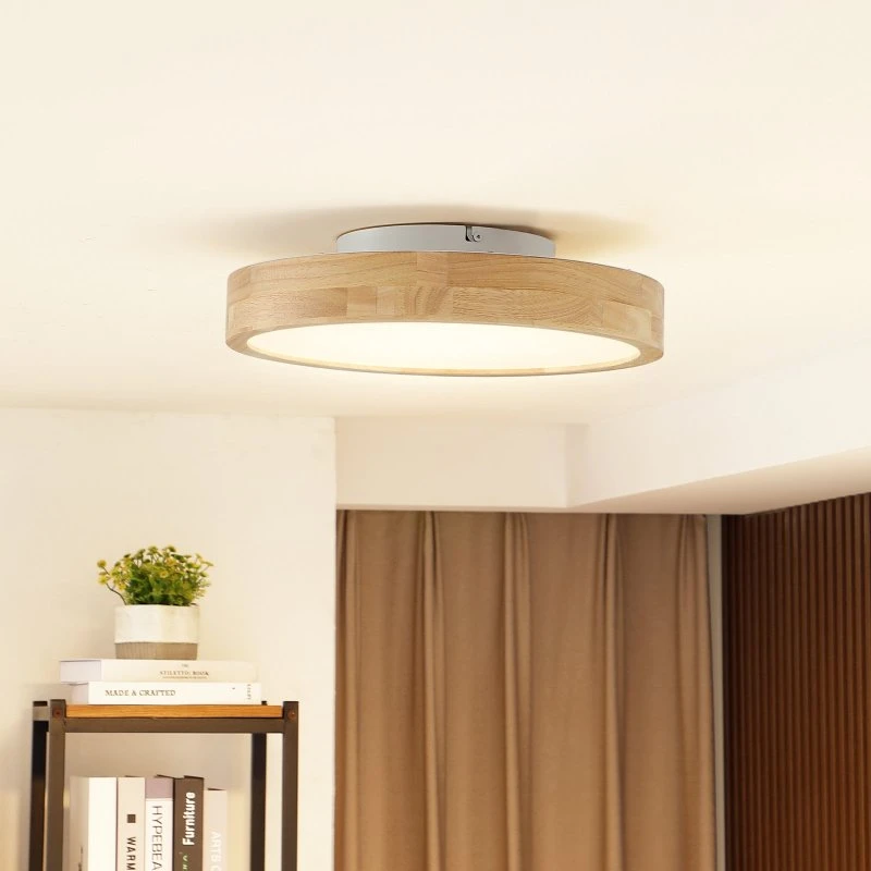 Plafón Milada Lindby - Madera y Blanco con Control Remoto