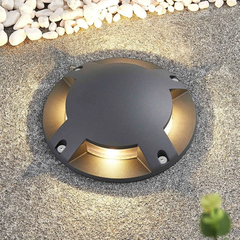 Lindby Foco LED de Suelo Cormac, 4 Luces, IP67, Gris Oscuro