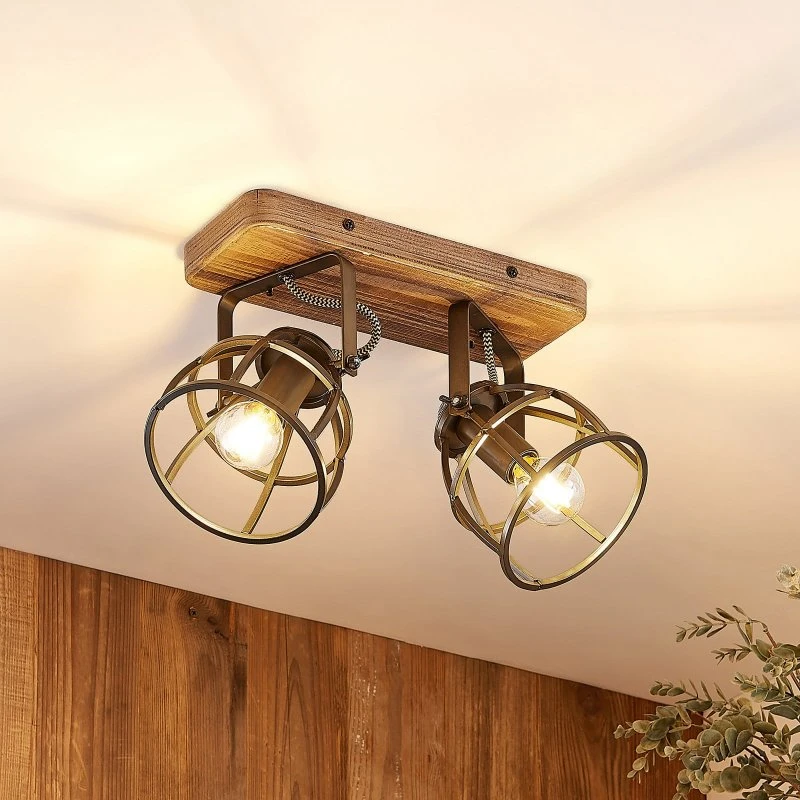 Lindby Lámpara de Techo Rutger 2 Luces - Madera y Negro