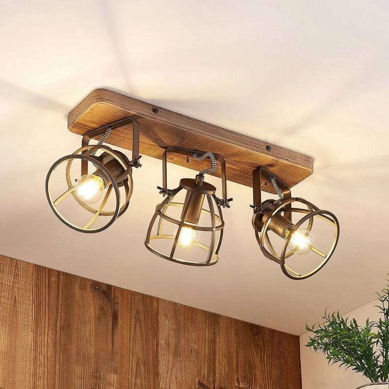 Lindby Lámpara de Techo Rutger 3 Luces - Madera y Negro